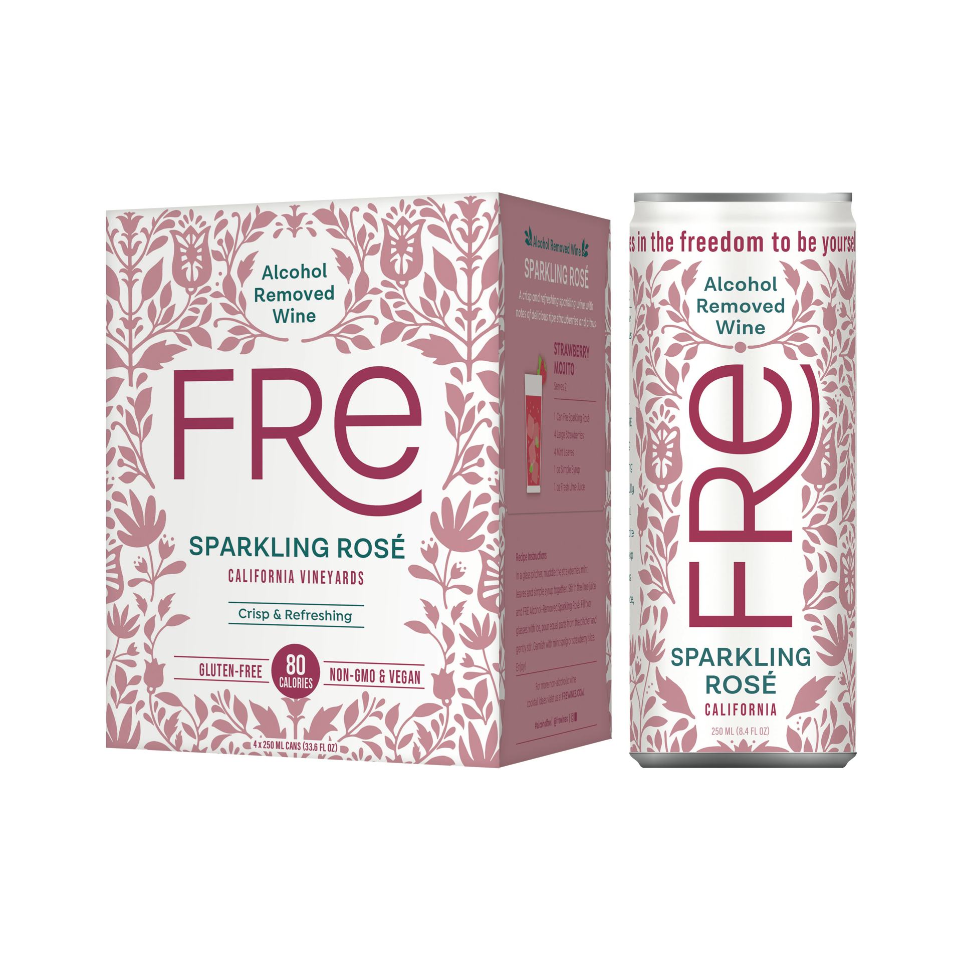 slide 3 of 6, Fré Sparkling Rosé Wine, Alcohol-Removed, 250mL Wine Cans (4 pack), 250 ml