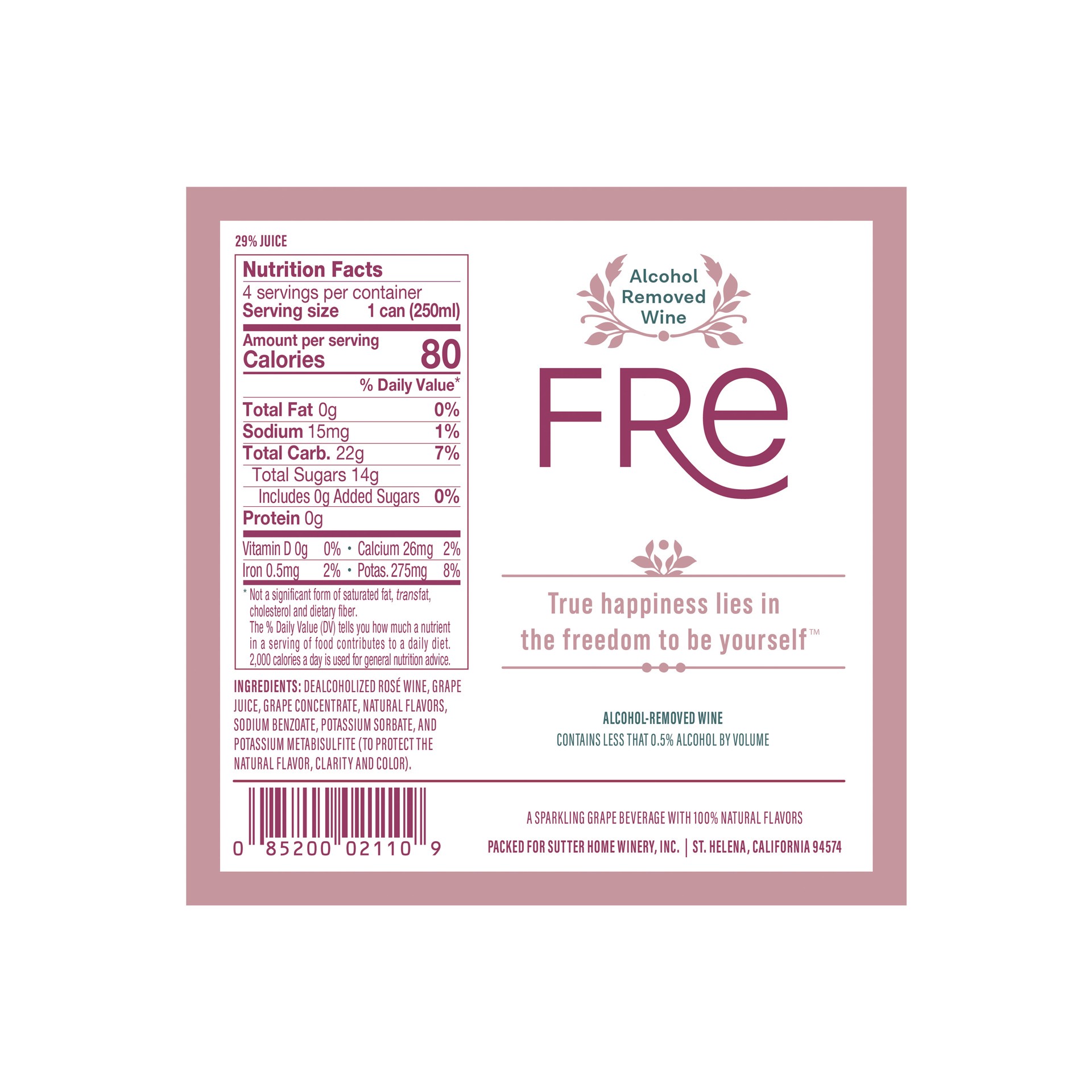 slide 2 of 6, Fré Sparkling Rosé Wine, Alcohol-Removed, 250mL Wine Cans (4 pack), 250 ml