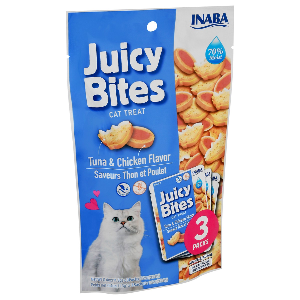slide 2 of 11, Inaba Juicy Bites for Cats, Soft/Moist Cat Treats with Vitamin E, 0.4 Ounces per Pouch, 3 Pouches Total, Tuna and Chicken Flavor, 3 ct
