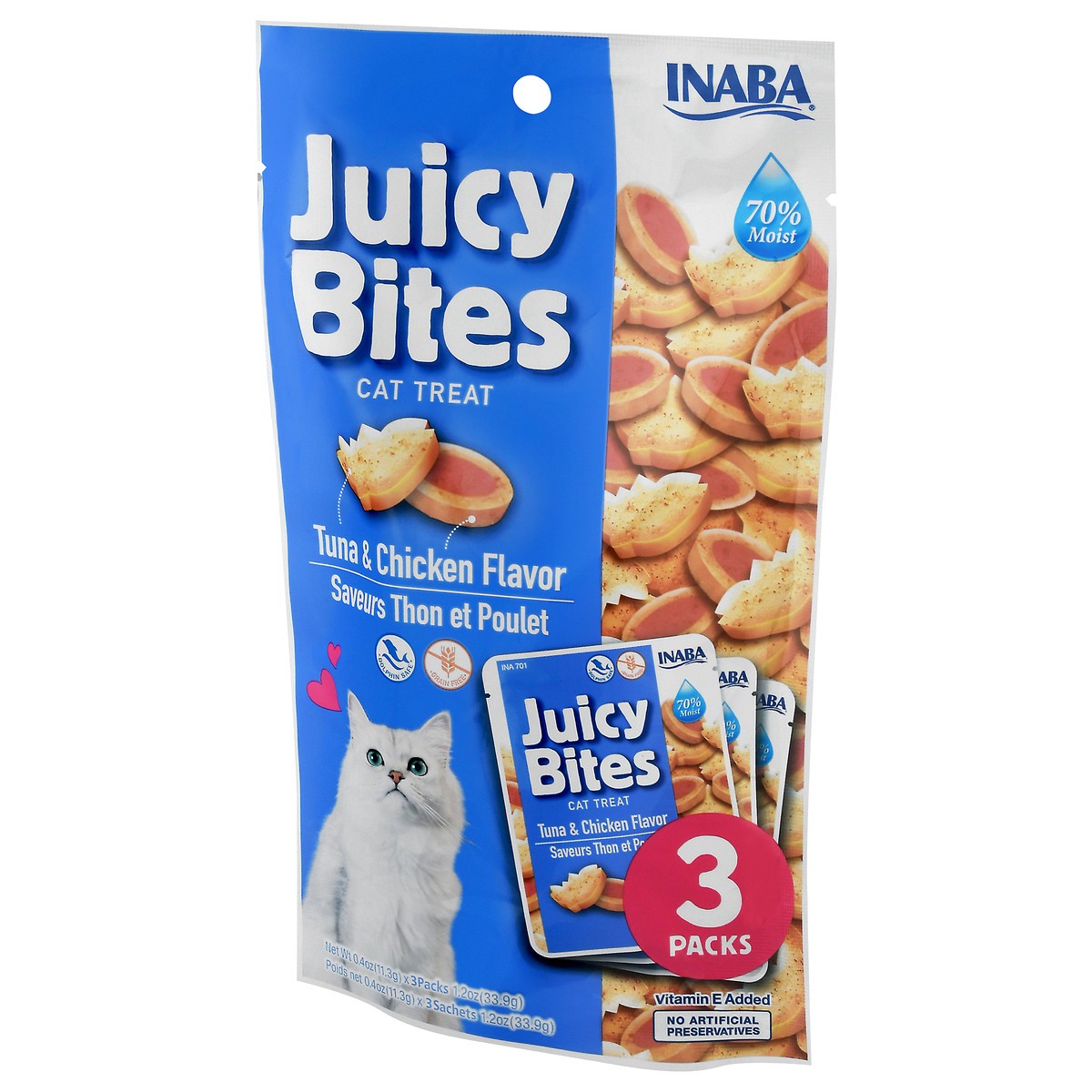 slide 7 of 11, Inaba Juicy Bites for Cats, Soft/Moist Cat Treats with Vitamin E, 0.4 Ounces per Pouch, 3 Pouches Total, Tuna and Chicken Flavor, 3 ct