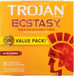 Trojan Ecstasy Ultra Ribbed Lubricated Latex Condoms, 26 ea