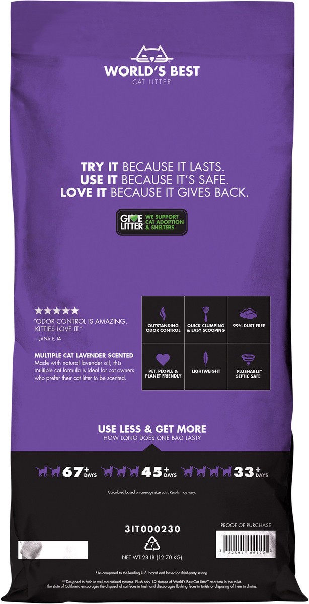 slide 6 of 6, World's Best Cat Litter World''s Best Cat Litter Multiple Cat Lavender Scented 28 LBS, 28 lb