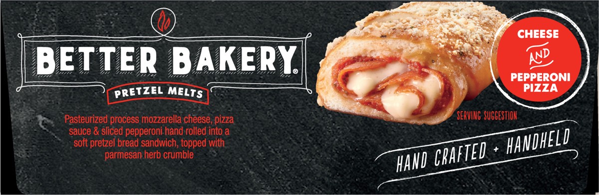 slide 6 of 9, Better Bakery Fully Cooked Pretzel Melts Cheese and Pepperoni Pizza, 255.15 g