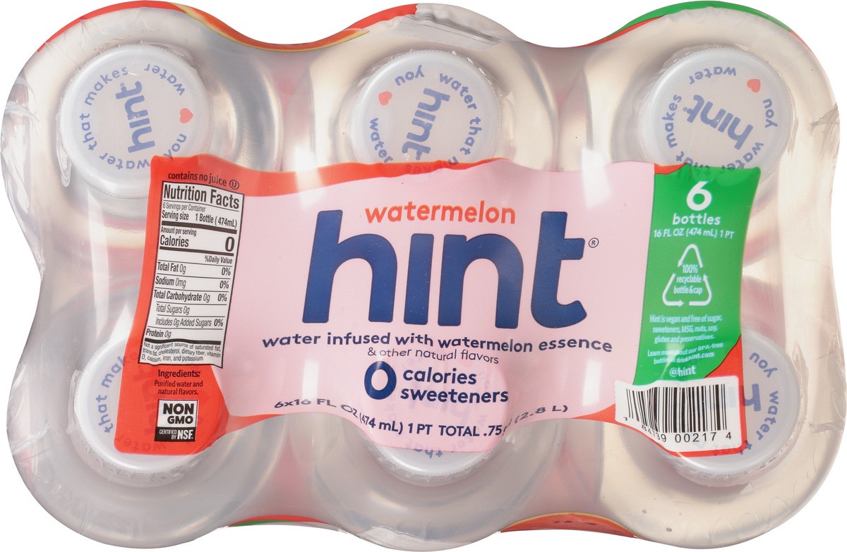 slide 10 of 13, Hint Watermelon Water 6 - 16 fl oz Bottles, 6 ct