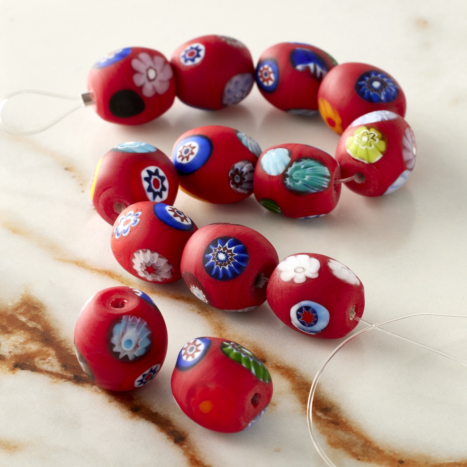 slide 2 of 3, Red Millefiori Oval Beads By Bead Landing, 12mm-14mm