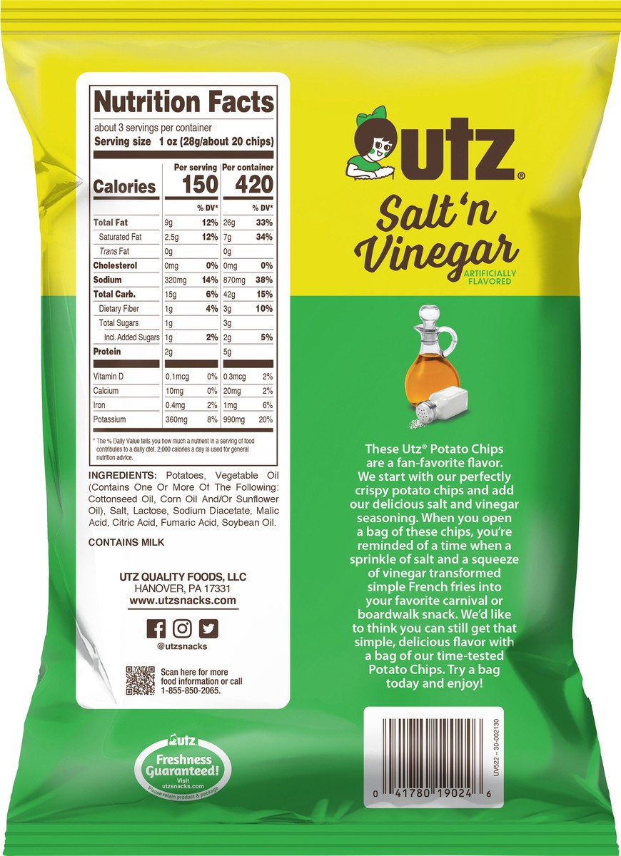 slide 6 of 7, Utz Salt & Vinegar Potato Chips, 1 ct