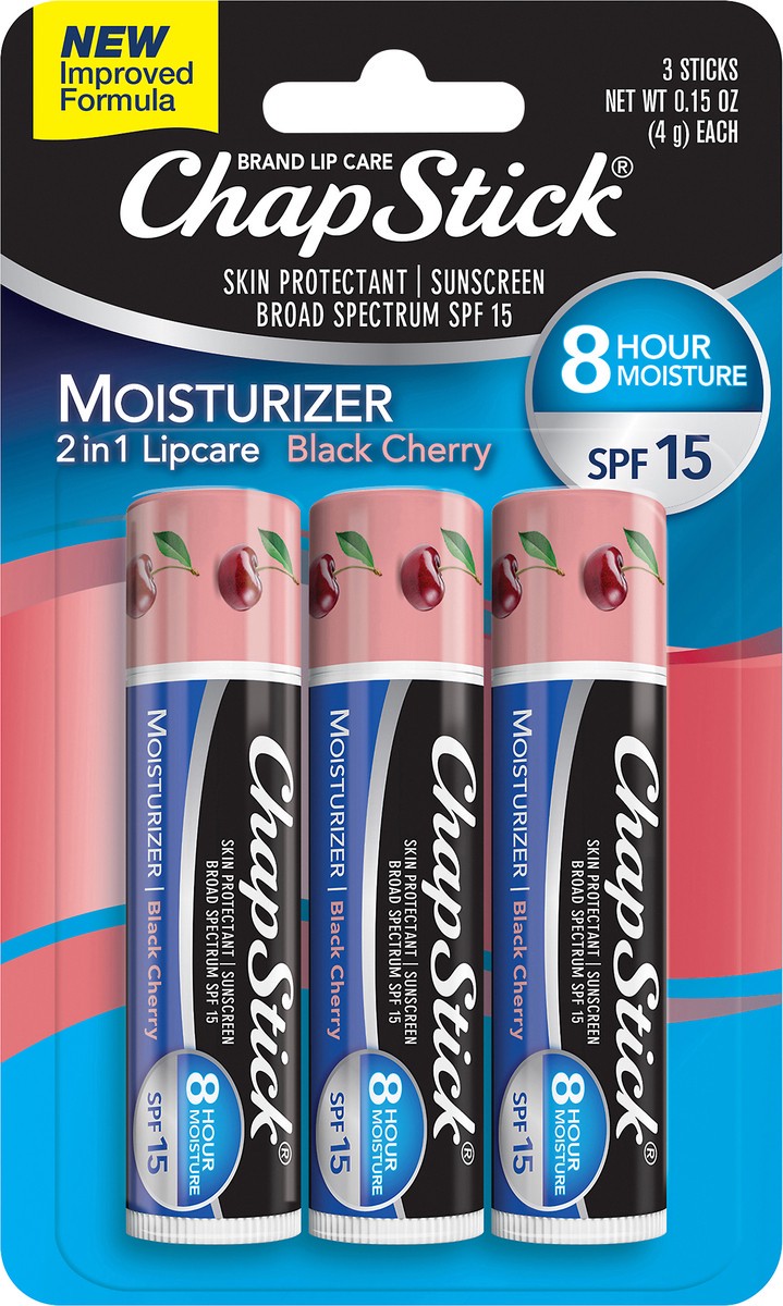 slide 4 of 5, ChapStick Moisturizer (Black Cherry Flavor Lip Balm Tube, Skin Protectant, Lip Care, SPF 15, 0.15 oz