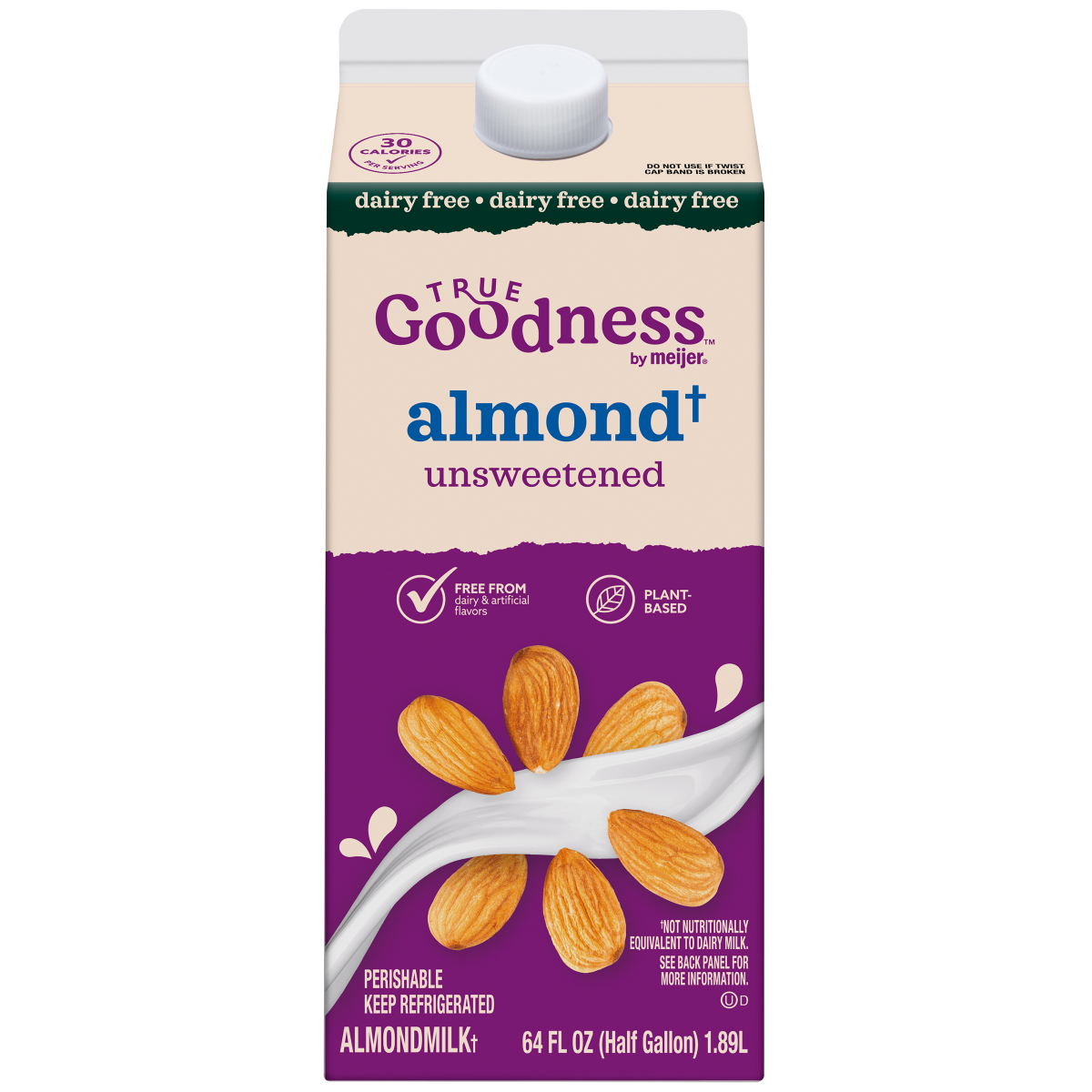 slide 1 of 3, True Goodness Original Unsweeted Dairy Free Almond Milk - 64 fl oz, 64 fl oz