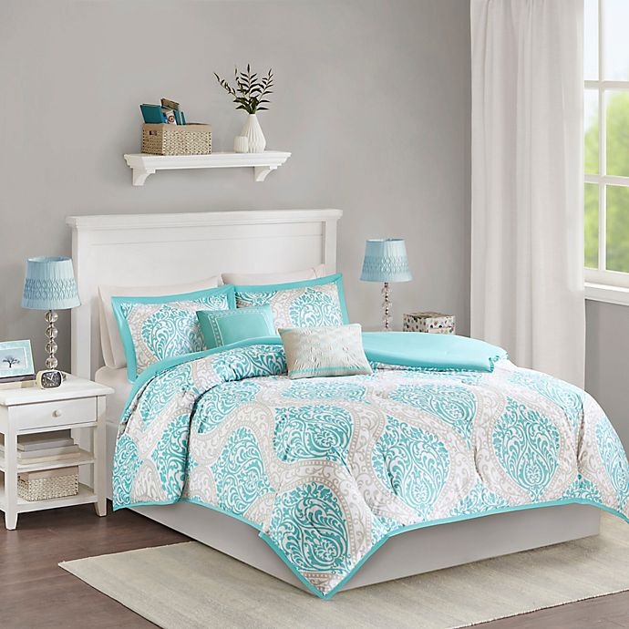 slide 2 of 9, Intelligent Design Senna Reversible Twin/Twin XL Comforter Set - Aqua, 1 ct