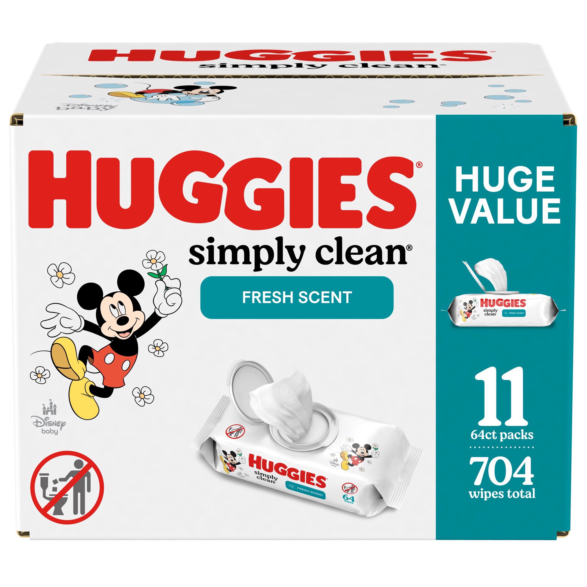 slide 1 of 1, Huggies Simply Clean Fresh Scent Baby Wipes, 11 Flip-Top Packs (704 Wipes Total), 11 ct