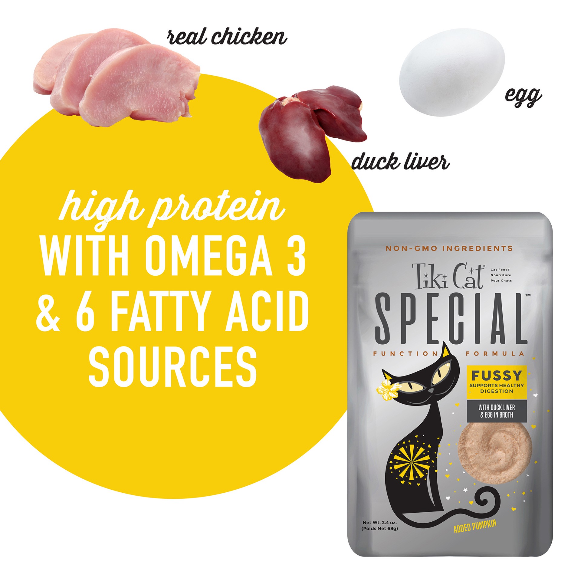 slide 5 of 8, Tiki Cat Solutions Mousse, Fussy, With Duck Liver & Egg in Broth, 2.4 oz. Pouch (12 Count), 2.4 oz