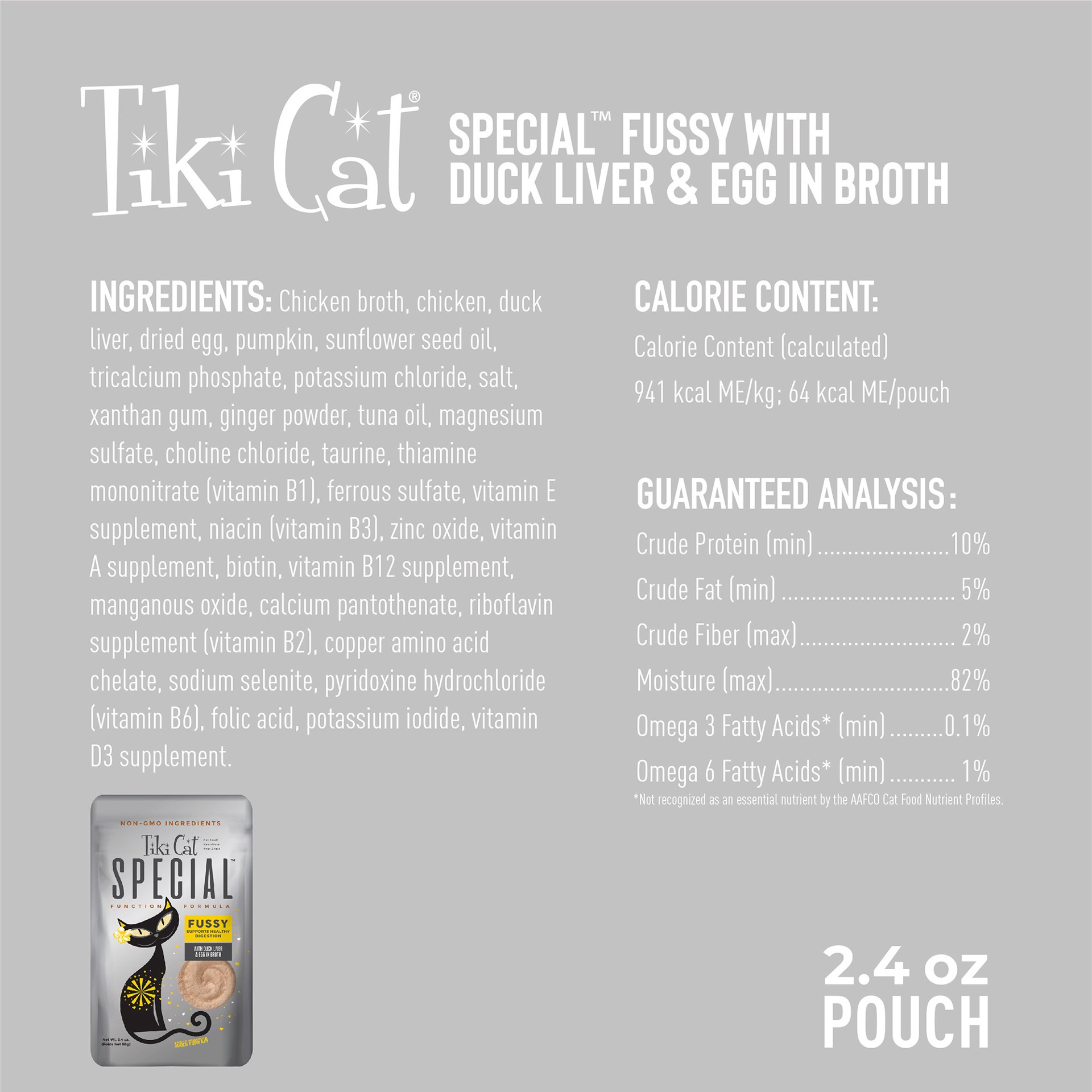 slide 8 of 8, Tiki Cat Solutions Mousse, Fussy, With Duck Liver & Egg in Broth, 2.4 oz. Pouch (12 Count), 2.4 oz
