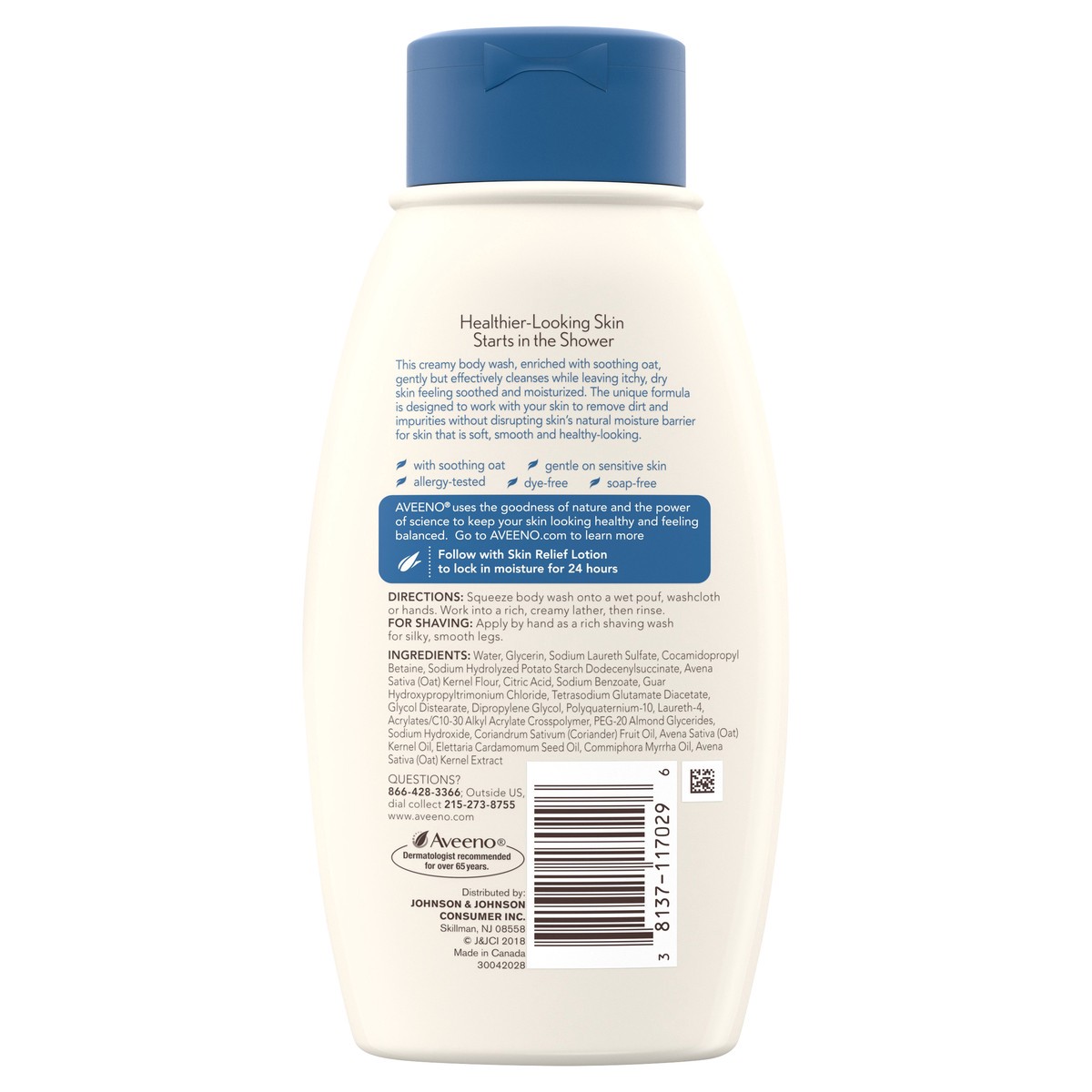 slide 4 of 8, Aveeno Fragrance Free Skin Relief Body Wash, 12 fl oz