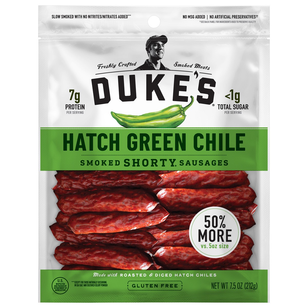 slide 1 of 3, Duke's Pork Hatch Green Chile Smoked Shorty Sausages, 7g Protein Per Serving, 7.5 oz., 7.5 oz