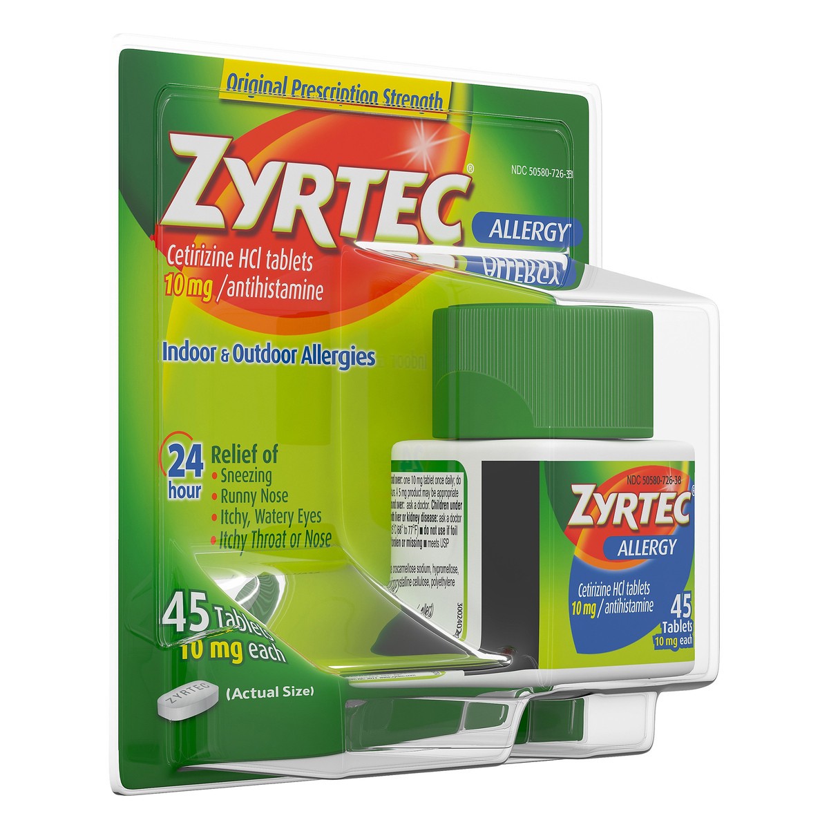 slide 4 of 7, Zyrtec 24 Hour Allergy Relief Tablets, Antihistamine Indoor & Outdoor Allergy Medicine with 10 mg Cetirizine HCl, 45 ct, 45 ct