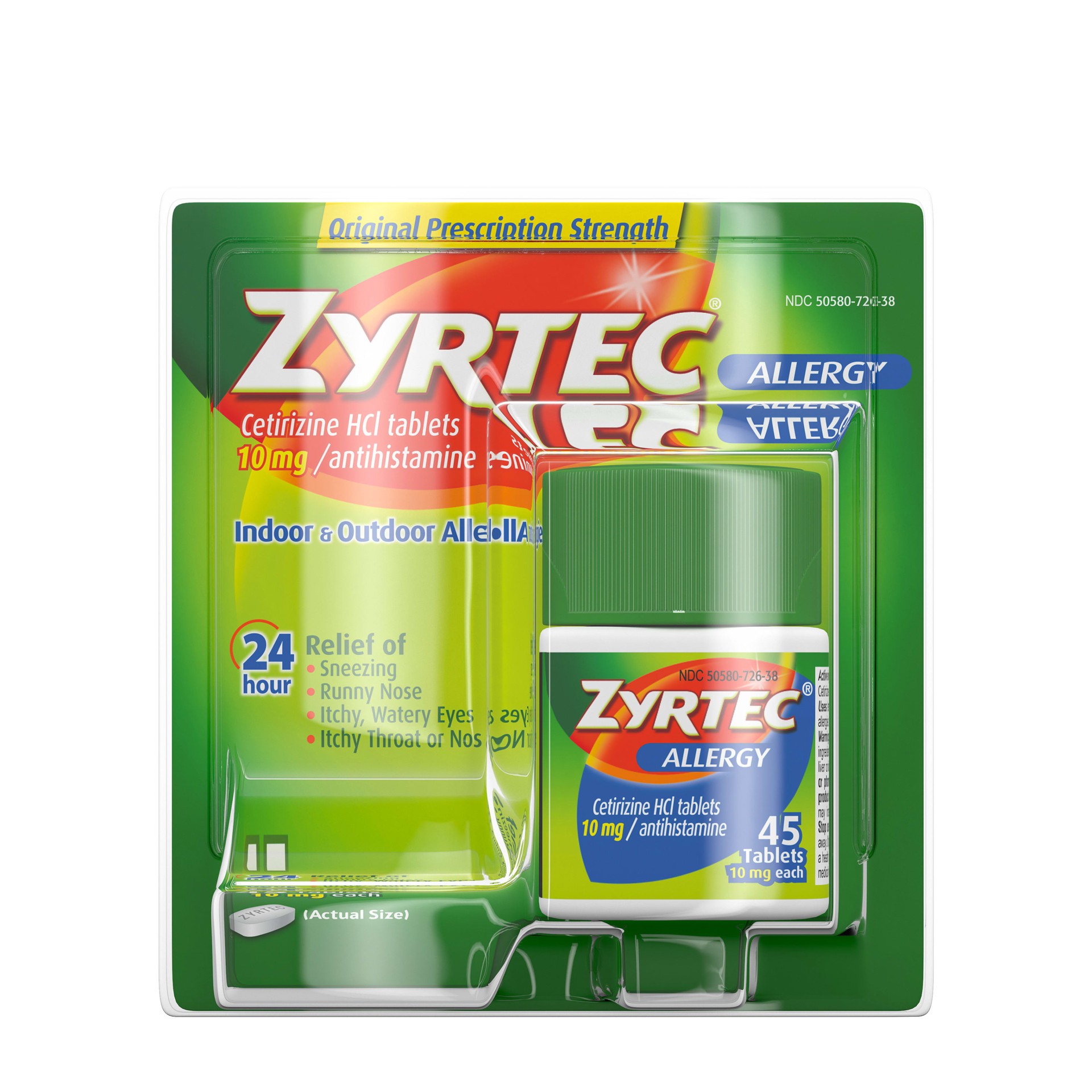 slide 1 of 7, Zyrtec 24 Hour Allergy Relief Tablets, Antihistamine Indoor & Outdoor Allergy Medicine with 10 mg Cetirizine HCl, 45 ct, 45 ct