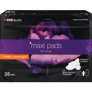 slide 1 of 1, CVS Health Maxi Pads With Wings Overnight, 28 ct