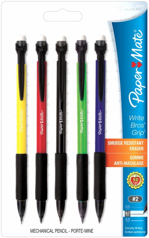 slide 1 of 1, Paper Mate Write Bros Grip Mechanical Pencils, 5 ct