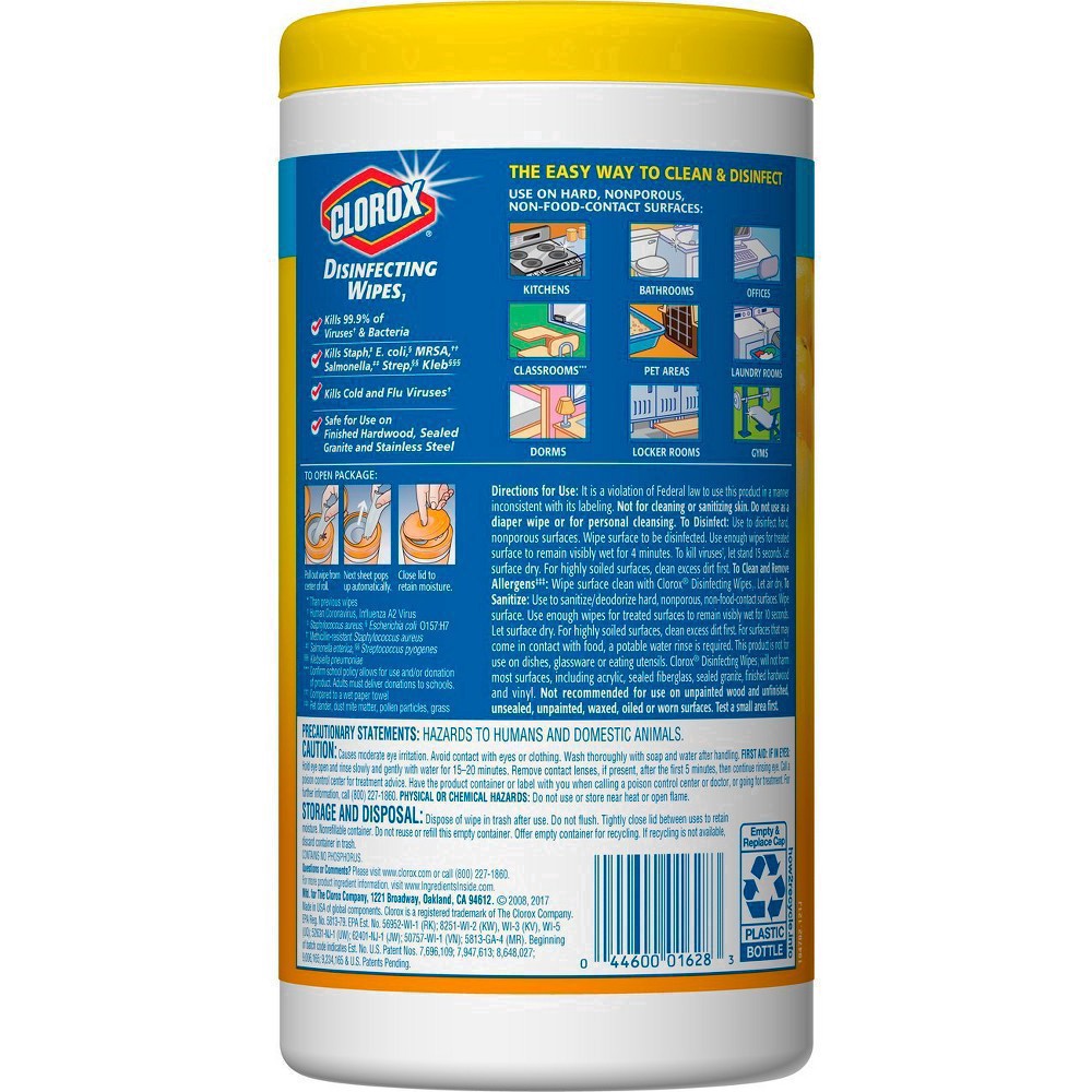 slide 22 of 135, Clorox Disinfecting Bleach Free Cleaning Crisp Lemon Wipes, 16.7 oz