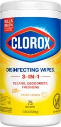 Clorox Disinfecting Cleaning Wipes, Bleach Free, Crisp Lemon, 75 Count