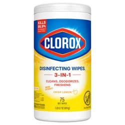 Clorox Disinfecting Cleaning Wipes, Bleach Free, Crisp Lemon, 75 Count