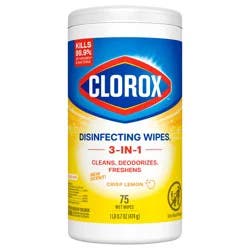 Clorox Disinfecting Cleaning Wipes, Bleach Free, Crisp Lemon, 75 Count