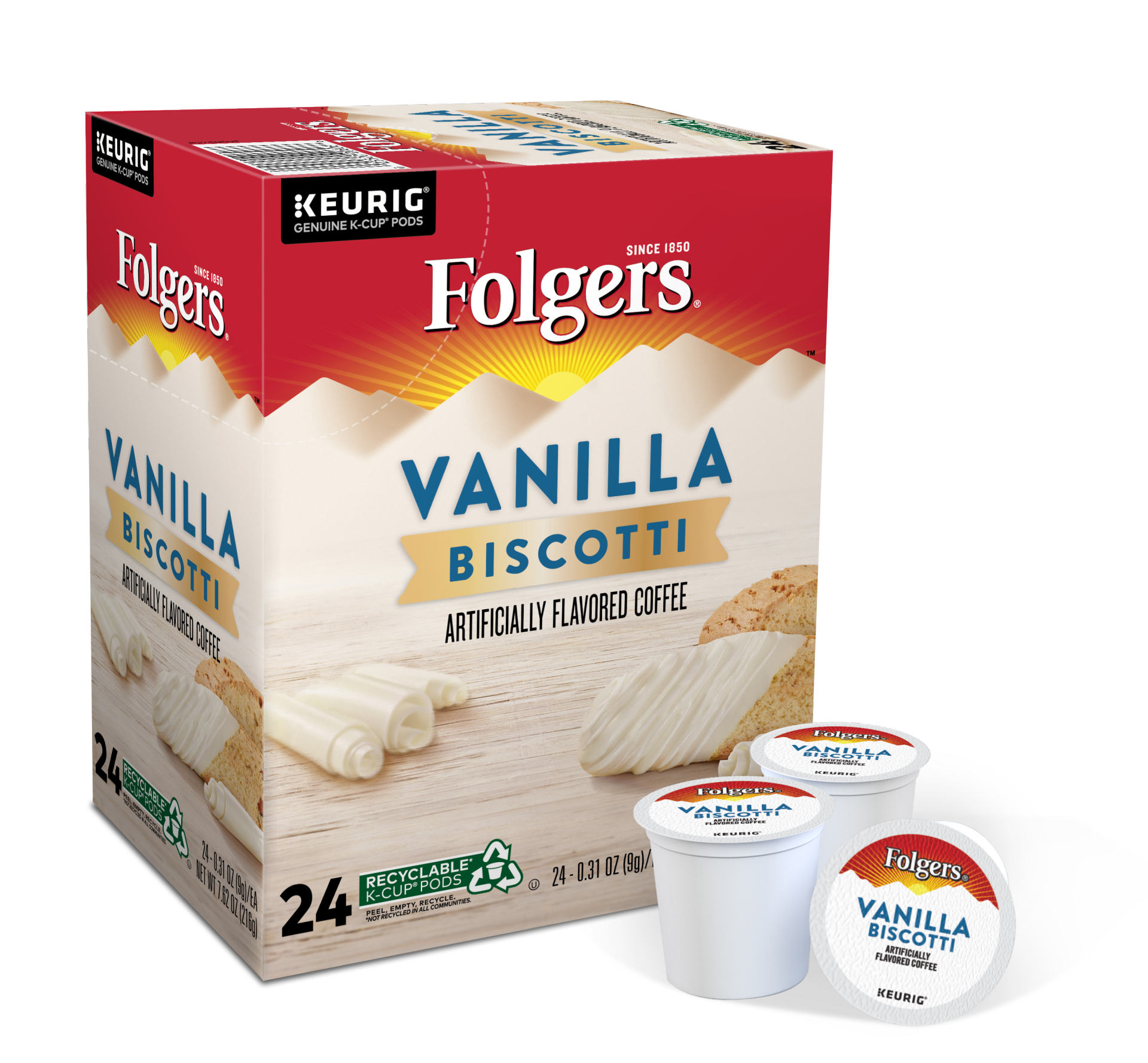 slide 1 of 3, Folgers K Cup Vanilla Biscotti, 7.62 oz