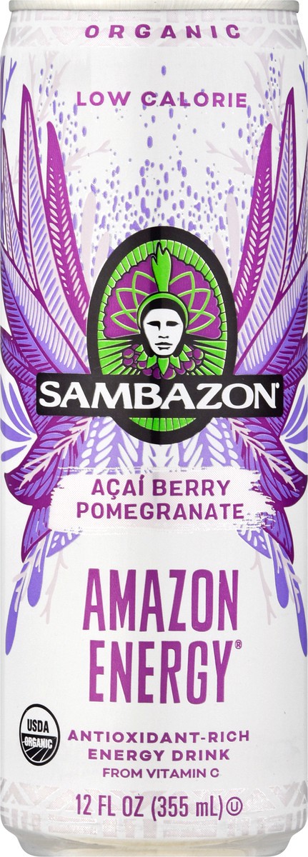 slide 5 of 9, Sambazon Amazon Energy Low Calorie Acai Berry Pomegranate Energy Drink 12 fl oz Can, 12 fl oz