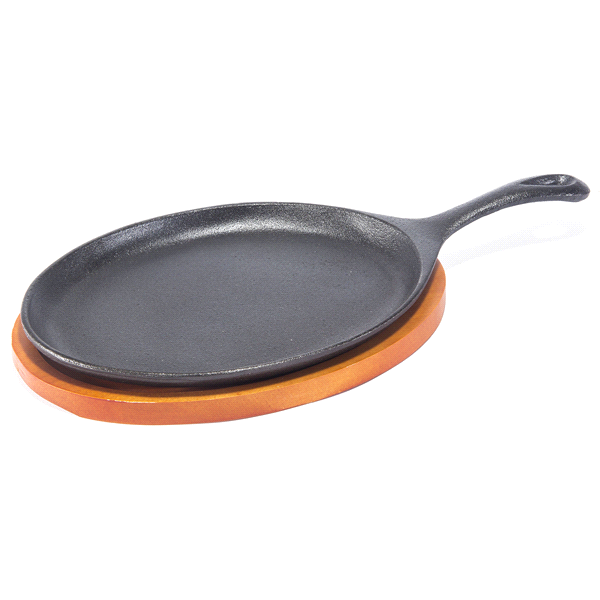 slide 1 of 1, Grand Gourmet Fajita Pan Cast Iron With Wooden Base, 1 ct