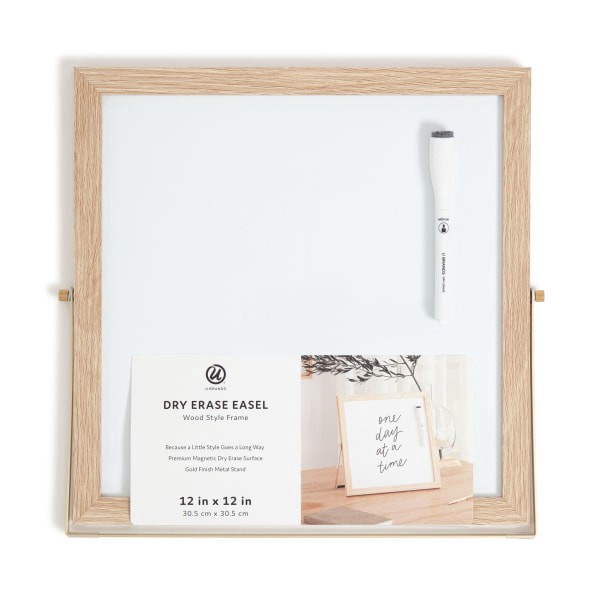 slide 8 of 9, U Brands Magnetic Desktop Dry-Erase Easel Board, 12"" X 12"", White, Wood Frame, 1 ct