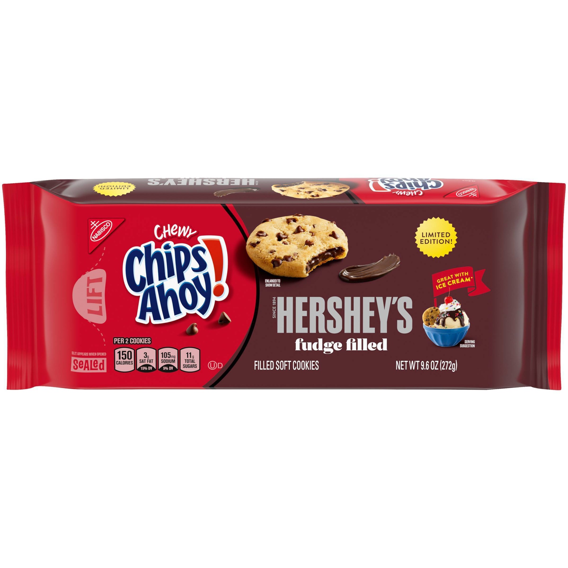 slide 1 of 1, CHIPS AHOY! Chewy Hershey's Fudge Filled Soft Cookies, 9.6 oz, 9.6 oz