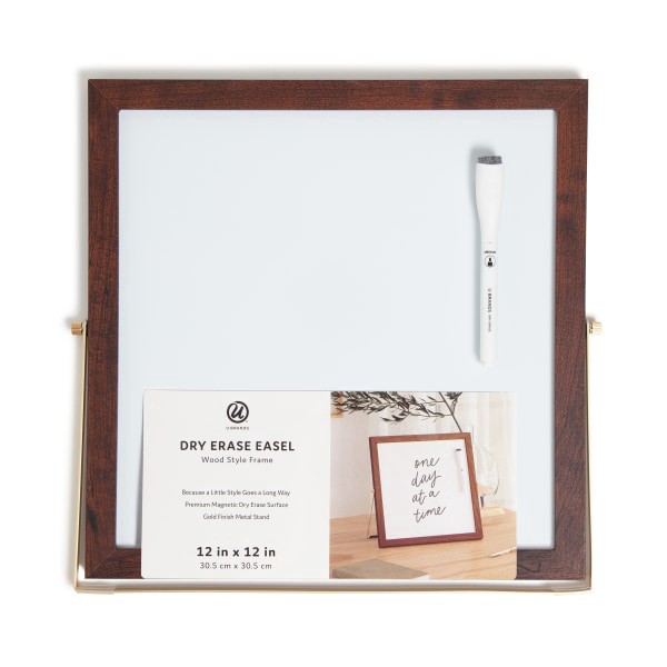 slide 2 of 8, U Brands Magnetic Dry-Erase Easel Board, 12-7/8""H X 12-7/16""W X 1-1/16""D, Espresso Frame, White, 1 ct