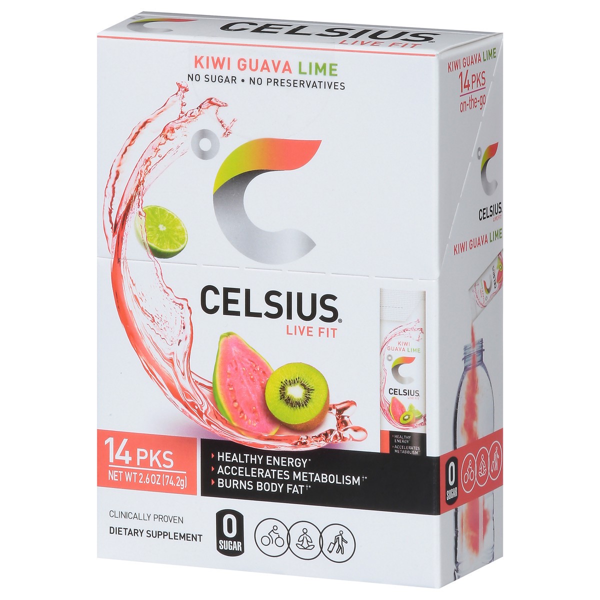 slide 5 of 9, CELSIUS Live FIt Kiwi Guava Lime Powder Sticks - 14 ct, 14 ct