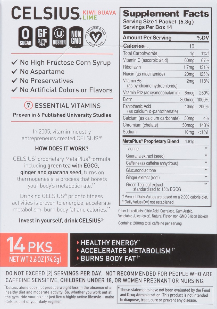 slide 9 of 9, CELSIUS Live FIt Kiwi Guava Lime Powder Sticks - 14 ct, 14 ct