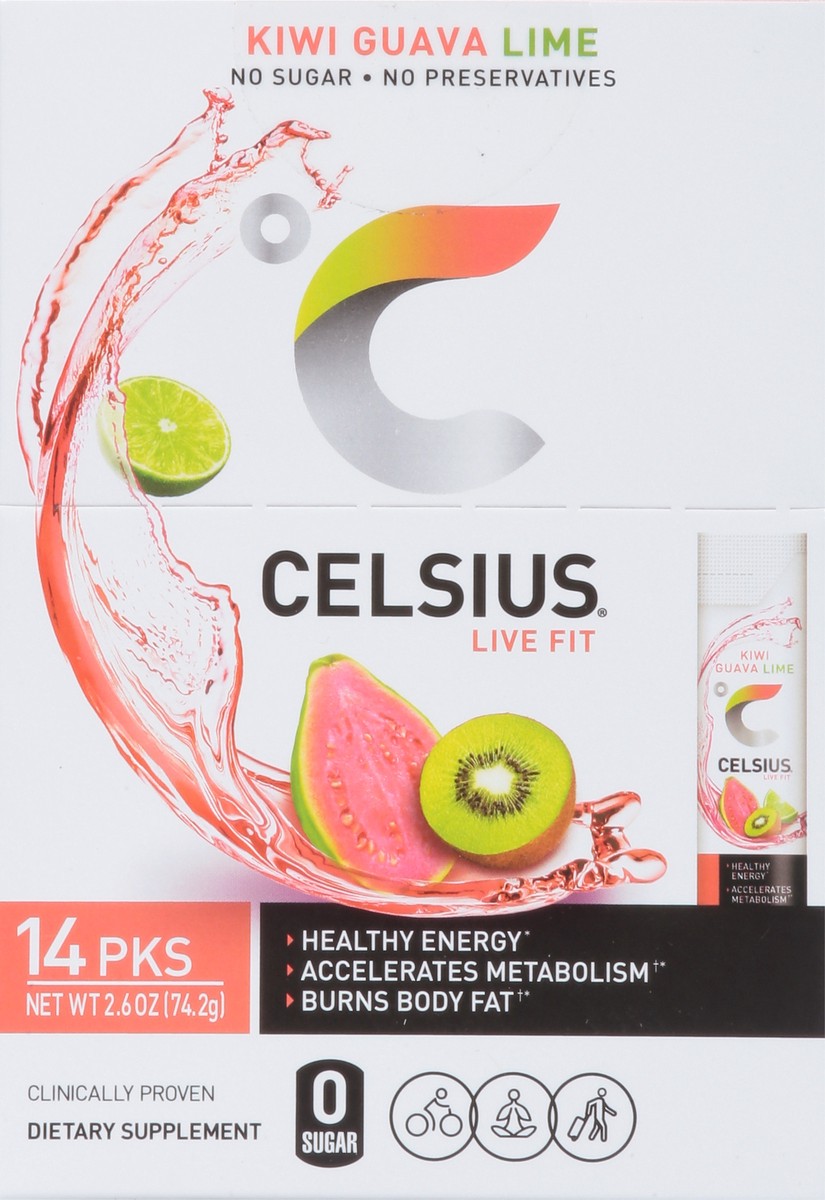 slide 6 of 9, CELSIUS Live FIt Kiwi Guava Lime Powder Sticks - 14 ct, 14 ct