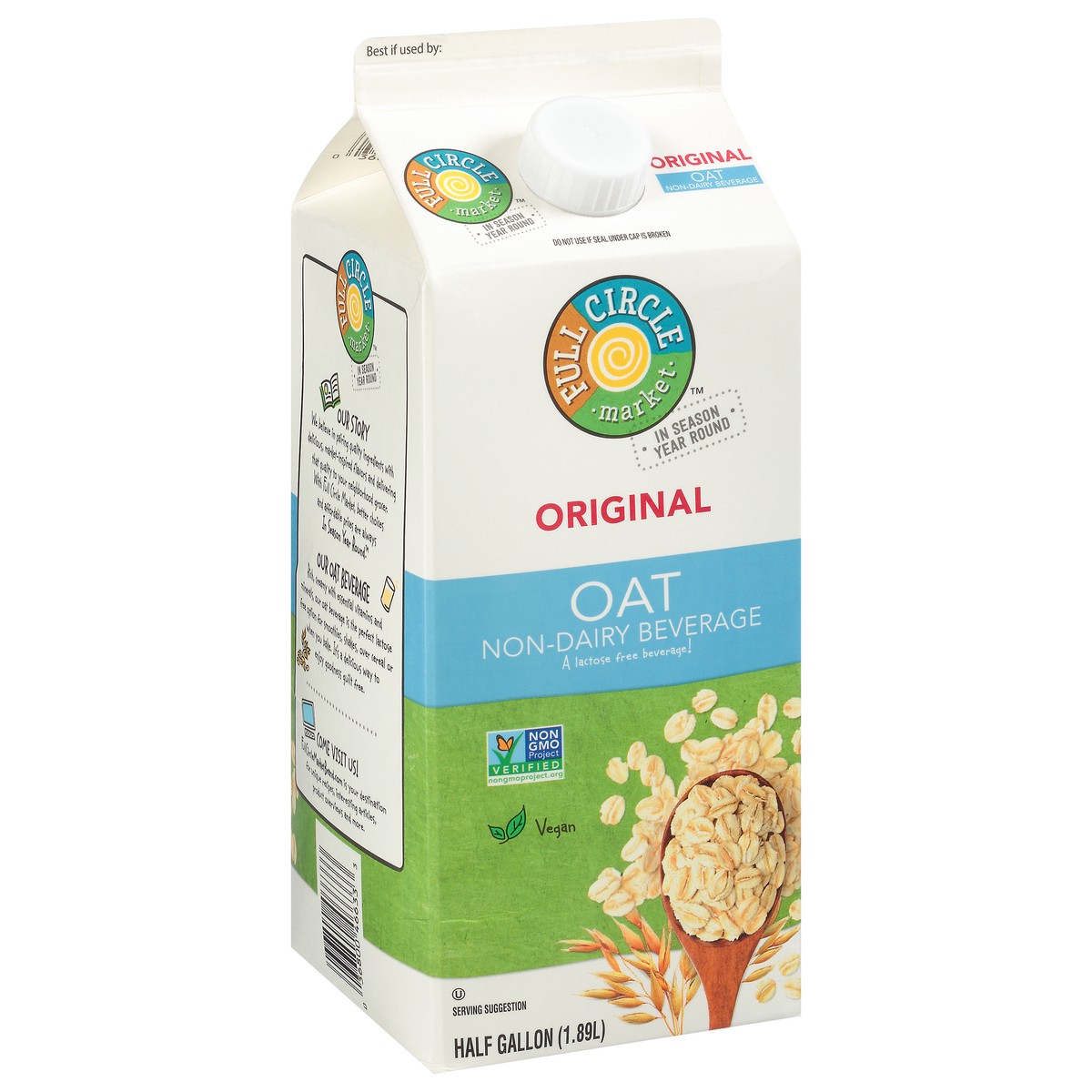 slide 9 of 15, Full Circle Market Non-Dairy Original Oat Beverage 0.5 gl, 1/2 gal