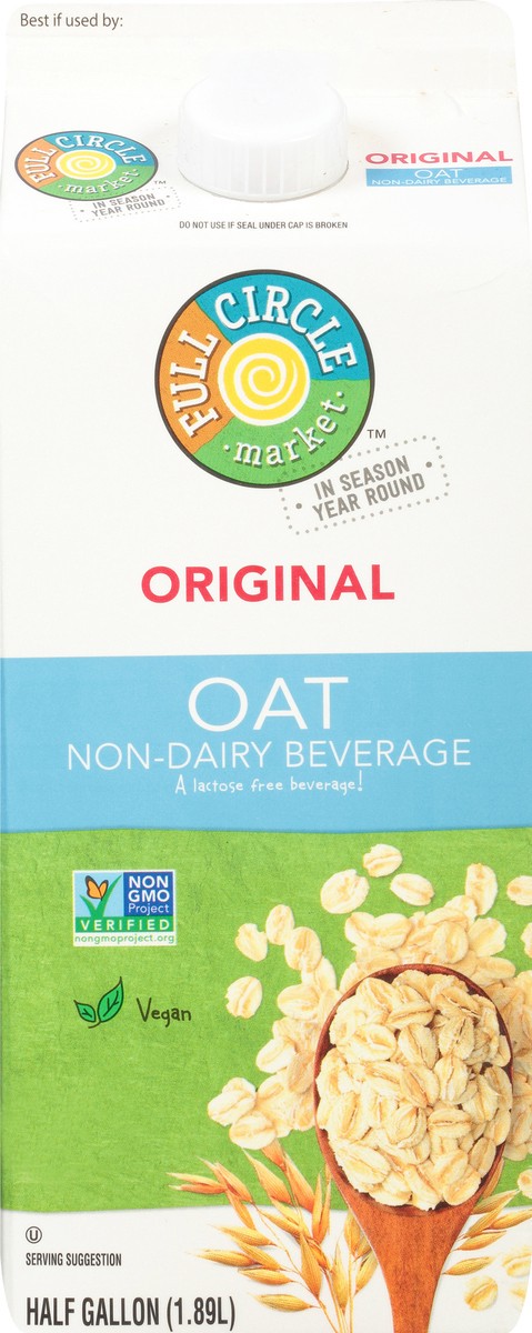 slide 1 of 15, Full Circle Market Non-Dairy Original Oat Beverage 0.5 gl, 1/2 gal