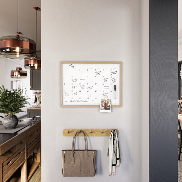 slide 2 of 5, U Brands Magnetic Dry-Erase Calendar Board, 23"" X 17"", White Steel Surface, Oak Wood Frame, 1 ct