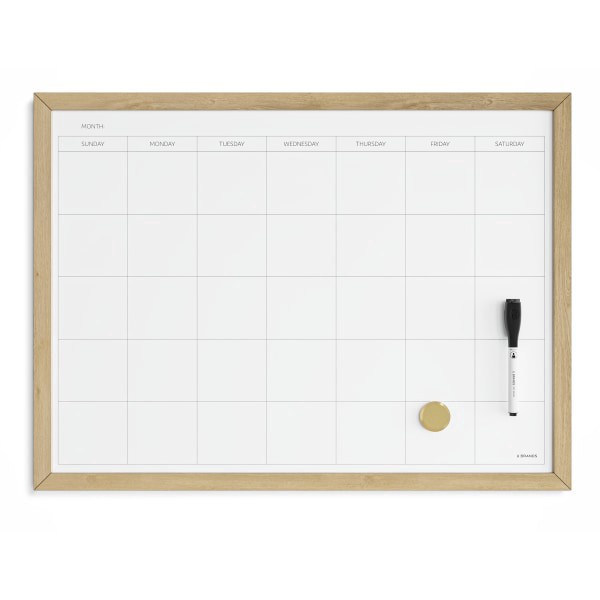 slide 1 of 5, U Brands Magnetic Dry-Erase Calendar Board, 23"" X 17"", White Steel Surface, Oak Wood Frame, 1 ct