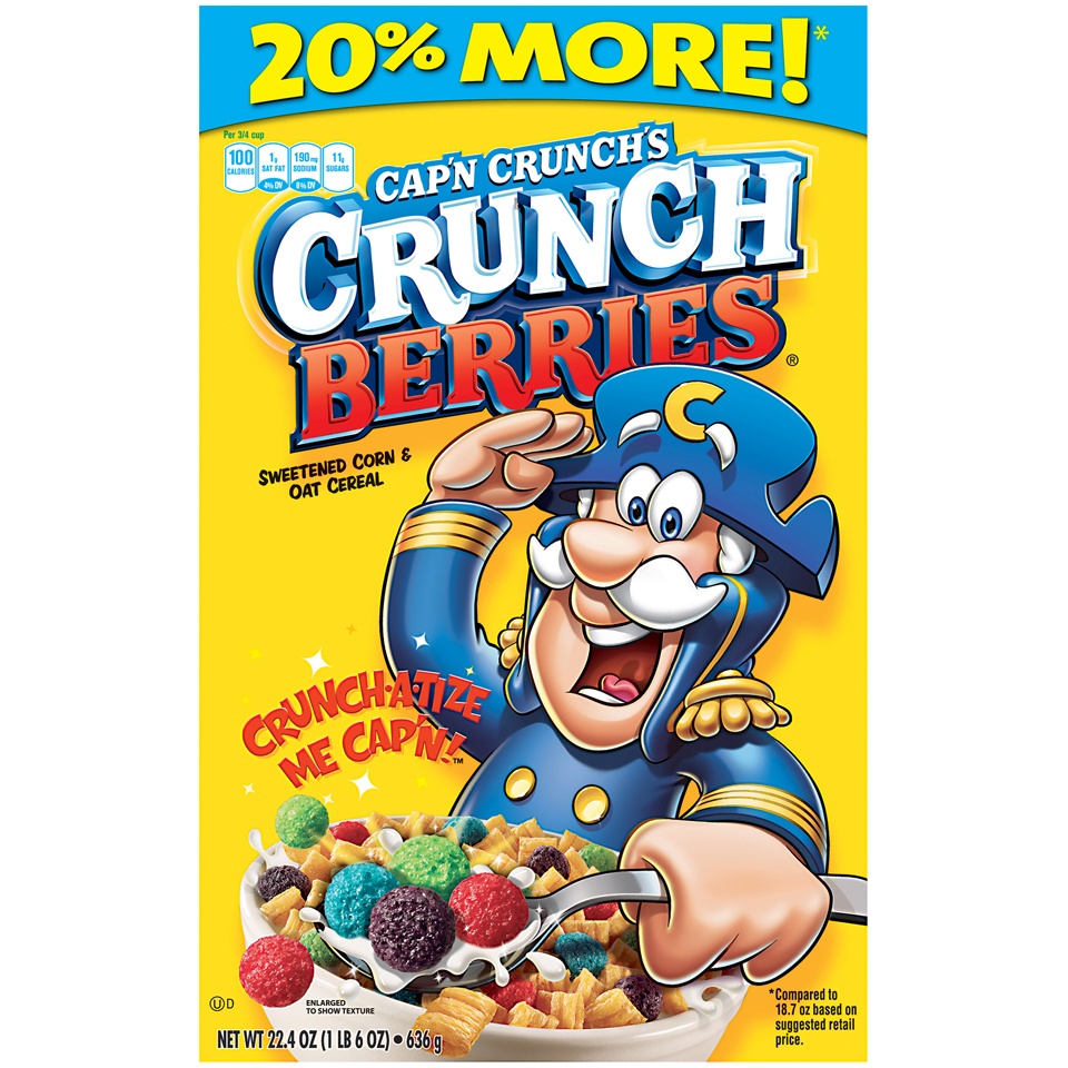 slide 1 of 1, Cap'N Crunch's Crunch Berries Sweetened Corn & Oat Cereal 22.4 Ounce Paper Box, 1 ct