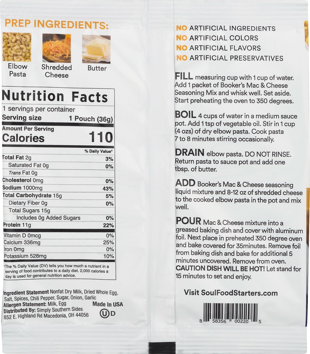 slide 9 of 9, BOOKERS Soul Food Starters Mac & Cheese Seasoning Mix - 1.25 oz, 1.25 oz