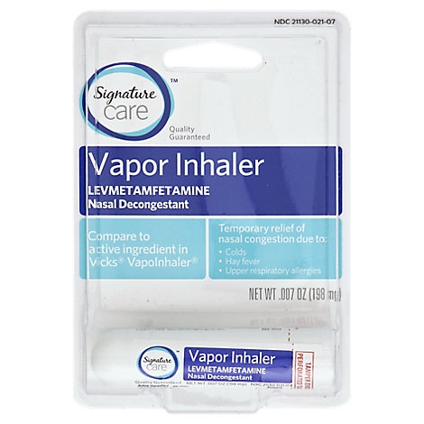 slide 1 of 1, Signature Care Vapor Inhaler Nasal Decongestant Levmetamfetamine, 0.007 oz