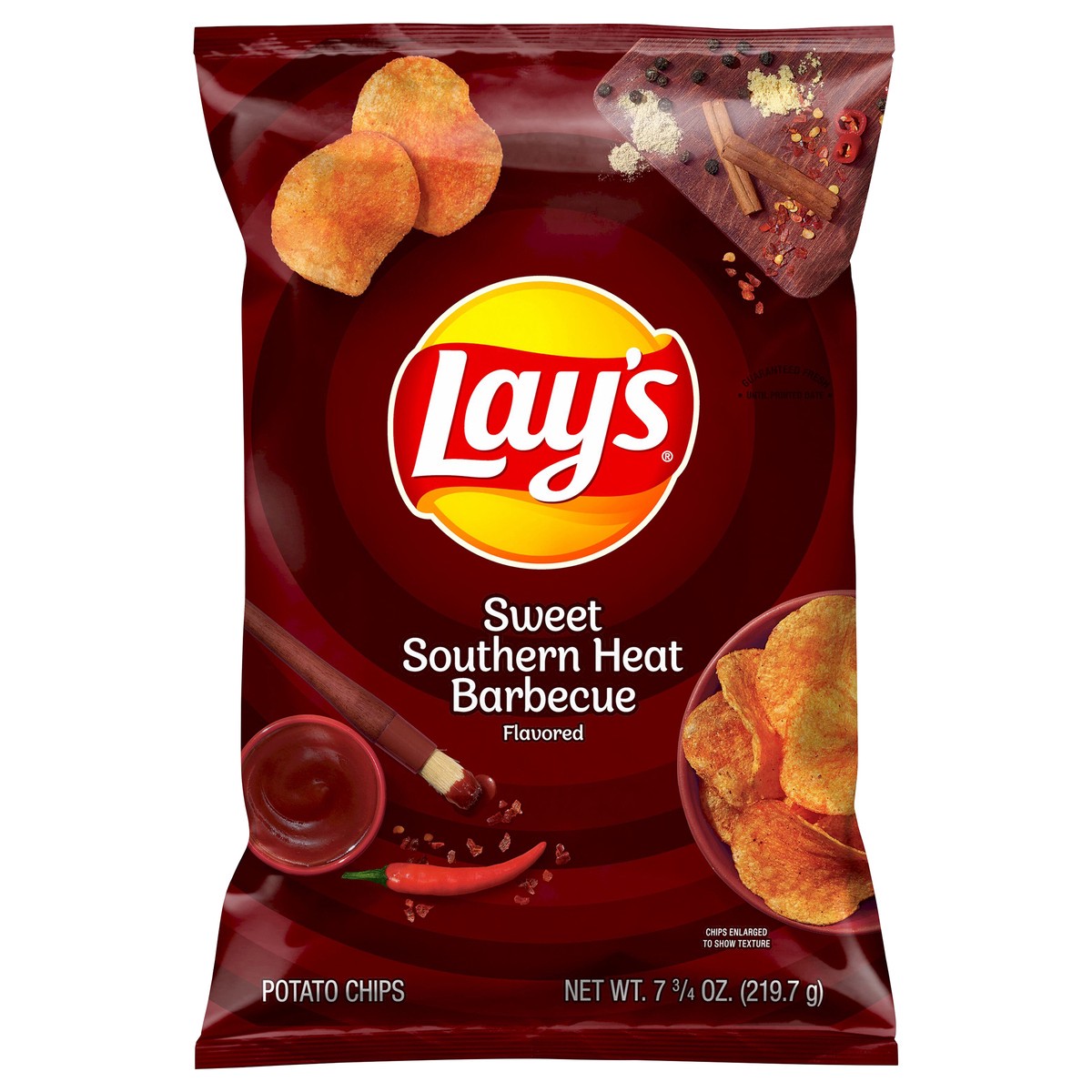slide 1 of 4, Lay's Sweet Southern Heat BBQ Flavored Potato Chips, 7.75 oz