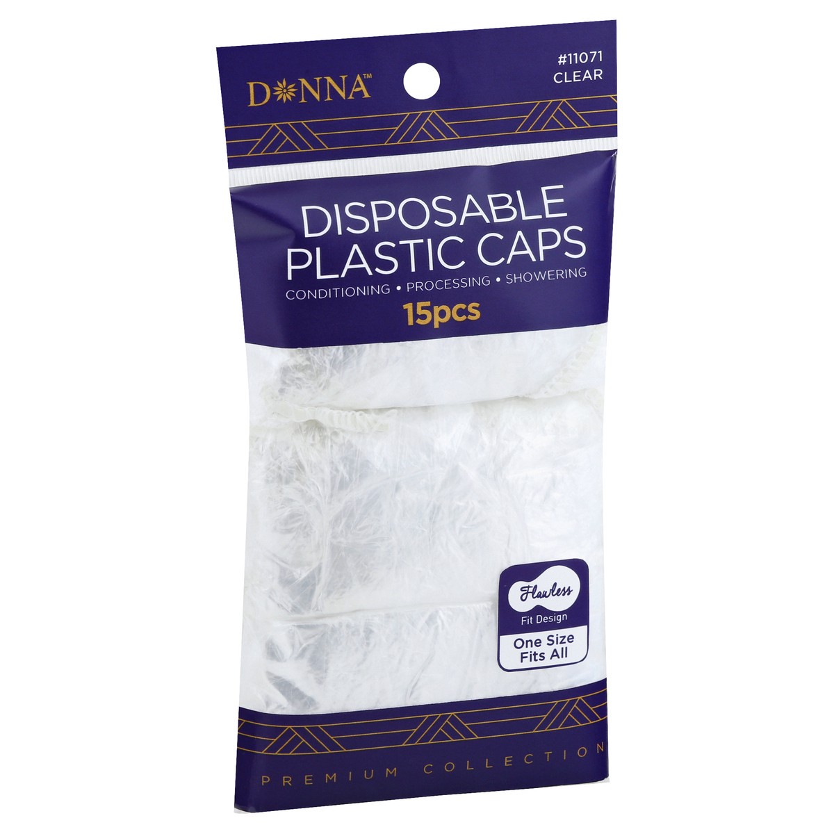 slide 10 of 10, Donna Premium Collection Clear Disposable Plastic Caps One Size Fits All 15 ea, 15 ct