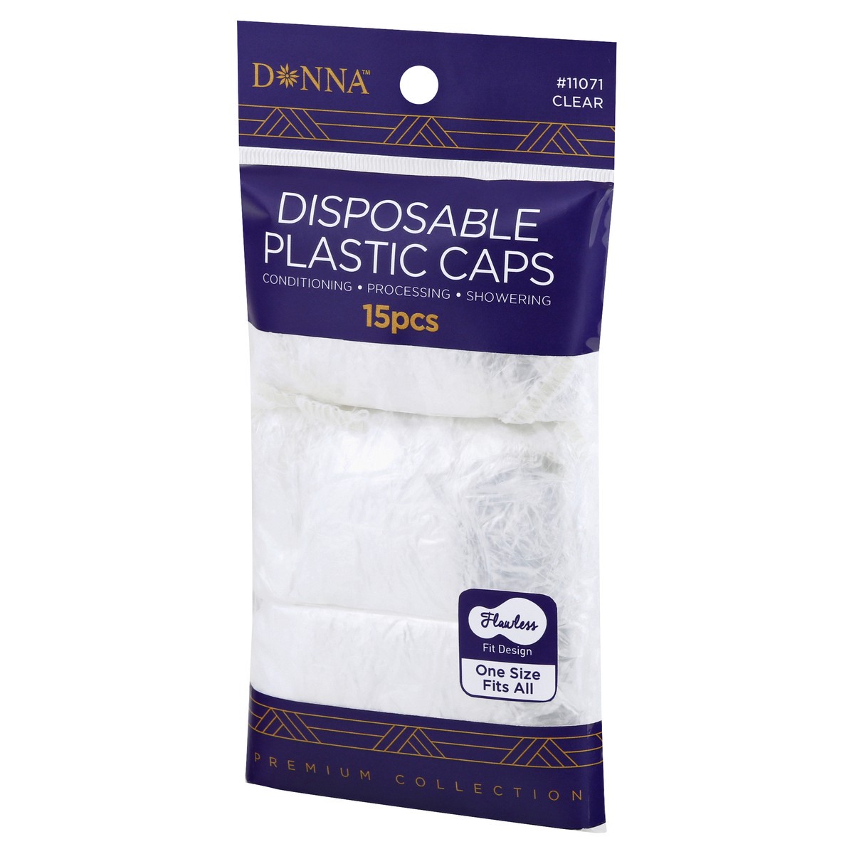 slide 6 of 10, Donna Premium Collection Clear Disposable Plastic Caps One Size Fits All 15 ea, 15 ct