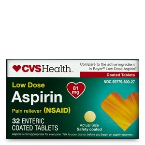 slide 1 of 1, CVS Health Low Dose Aspirin 81mg Enteric Coated Tablets, 32 ct