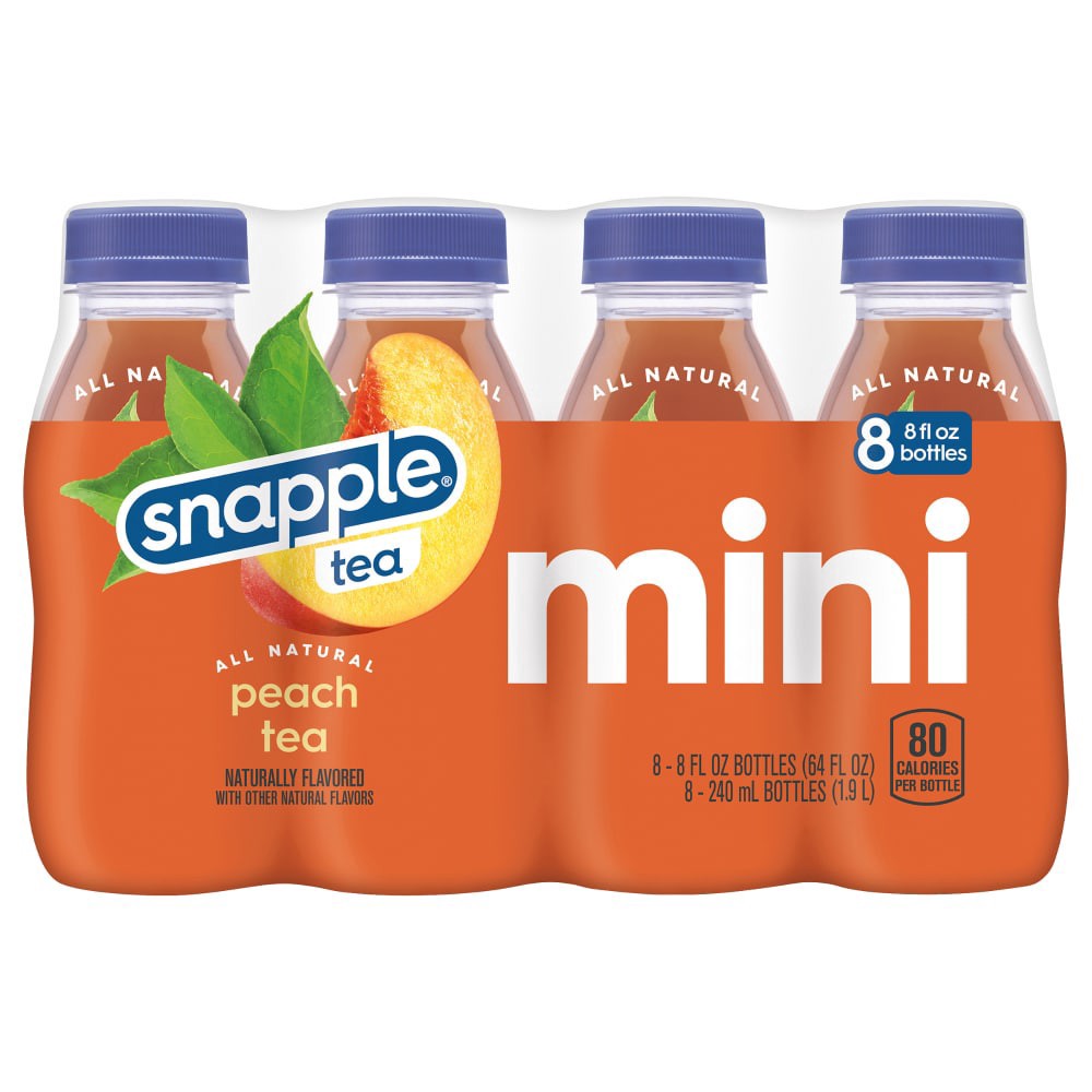 slide 3 of 3, Snapple Peach Tea, 8 fl oz recycled plastic bottle, 8 pack - 8 ct, 8 ct