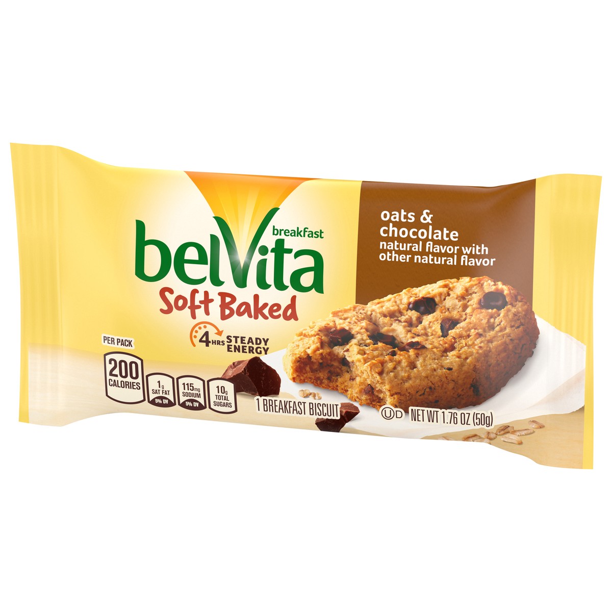 slide 11 of 15, belVita Soft Baked Oats & Chocolate Breakfast Biscuits, 1 Pack (1 Biscuit Per Pack), 1.76 oz