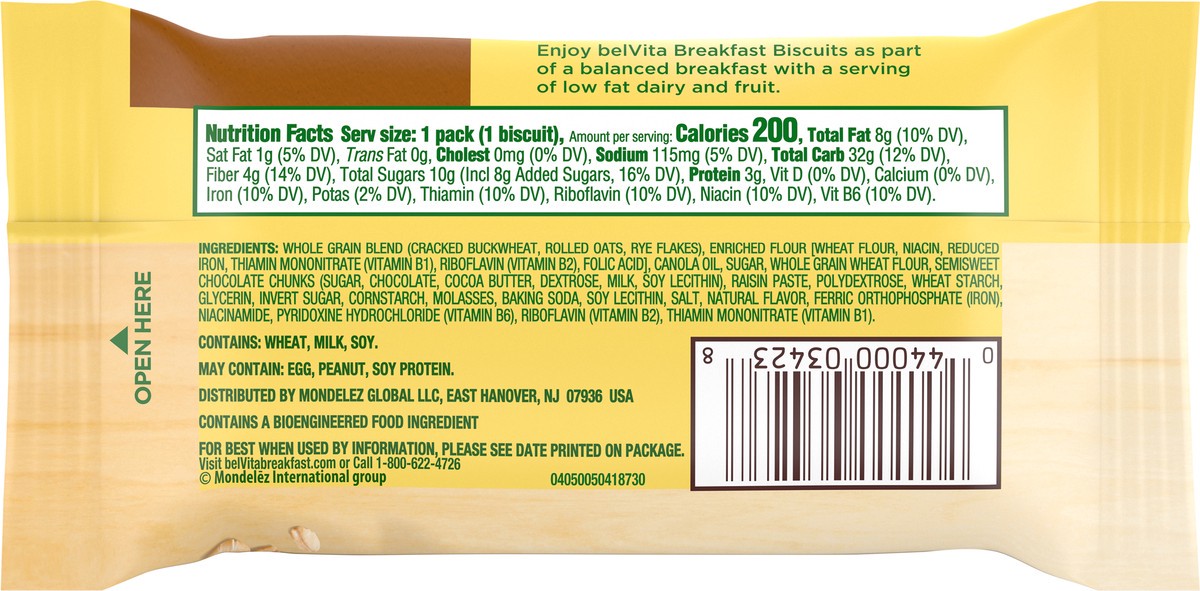 slide 3 of 15, belVita Soft Baked Oats & Chocolate Breakfast Biscuits, 1 Pack (1 Biscuit Per Pack), 1.76 oz