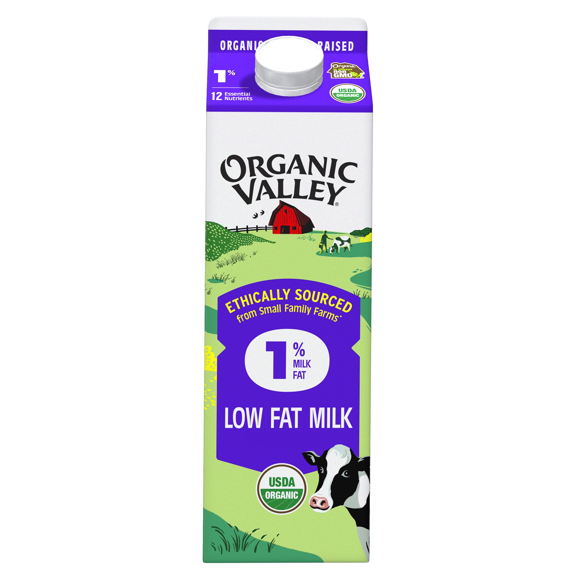 slide 1 of 12, ORGANIC VALLEY 1% (Low Fat) Organic Milk - Ultra Pasteurized, 32 oz, 32 oz